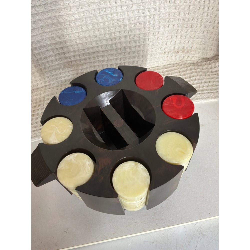 VTG MCM Unisex Unbranded Bakelite Poker Chip Carousel Set Brown Red Blue Cream